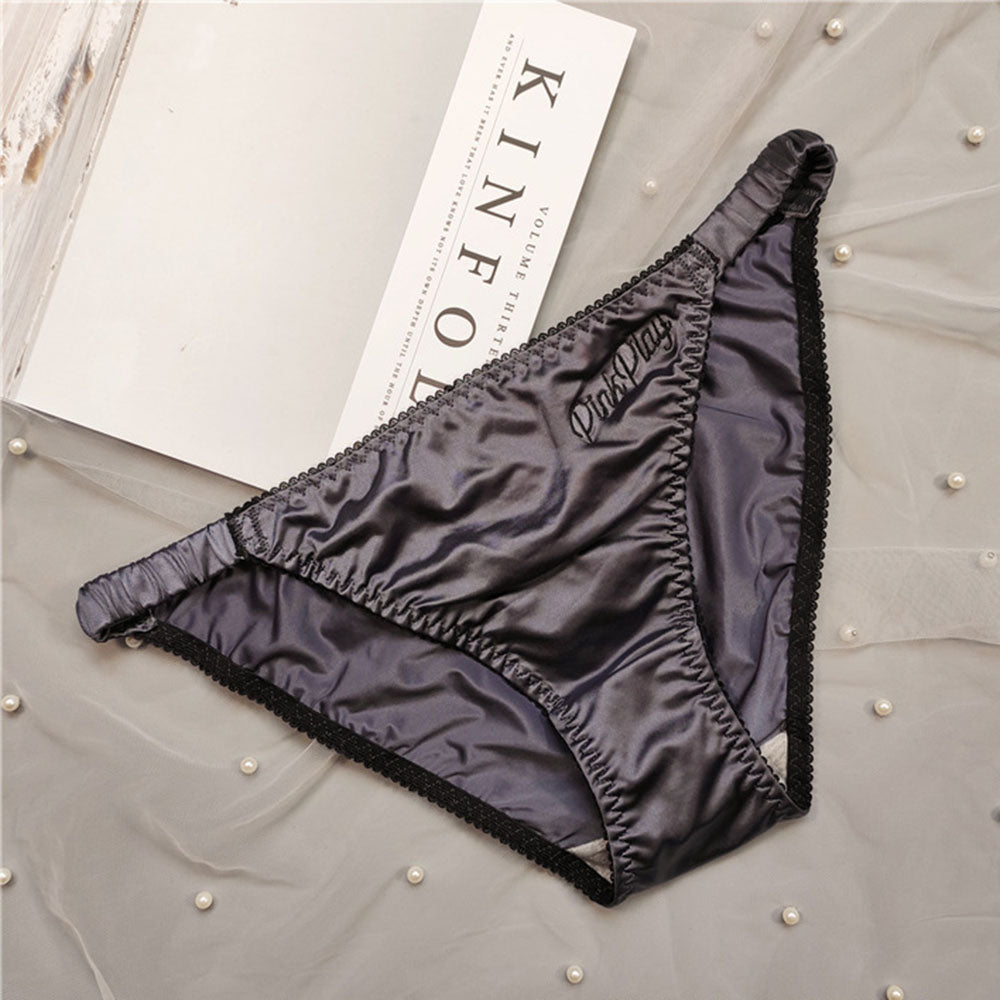 Women's Satin Thong Underwear-Lace Trim