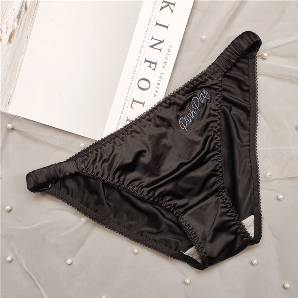 Women's Satin Thong Underwear-Lace Trim