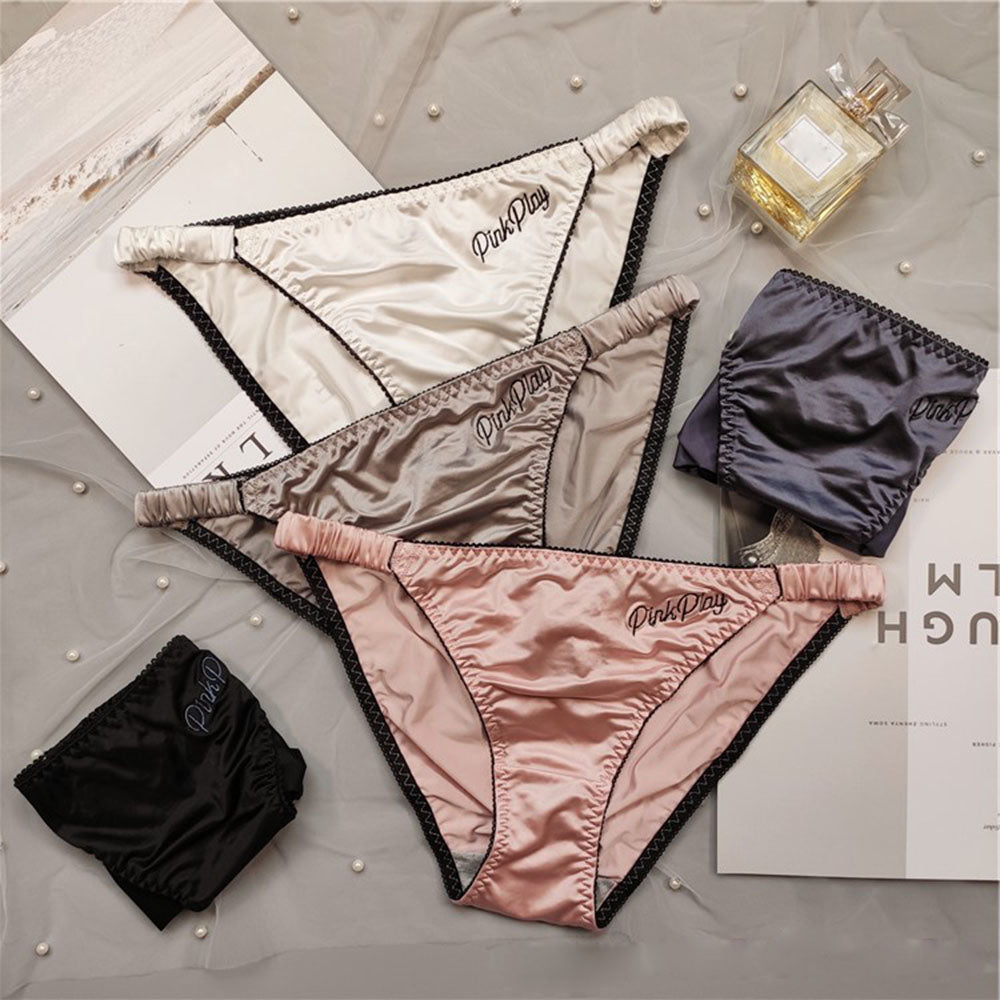 Women's Satin Thong Underwear-Lace Trim