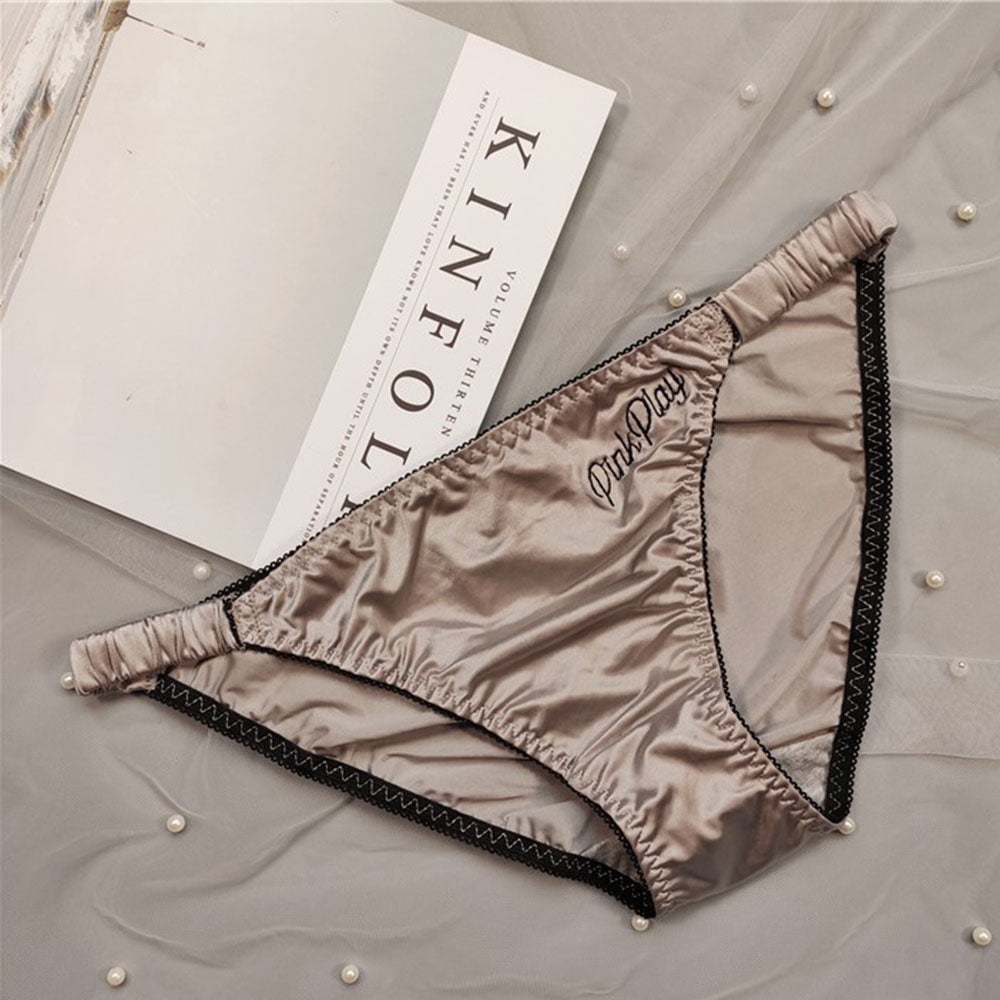 Women's Satin Thong Underwear-Lace Trim
