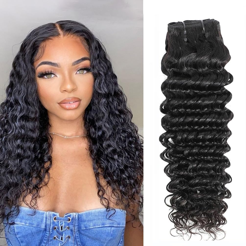 18 " Brazilian Deep Wave Human Hair Bundles-Natural Black