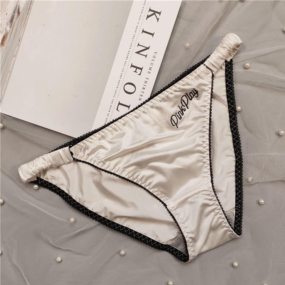Women's Satin Thong Underwear-Lace Trim