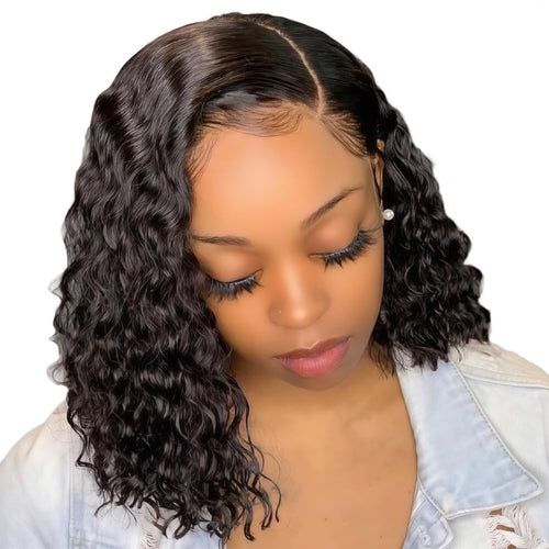 14 Inch Glueless Human Hair Curly Bob Wig