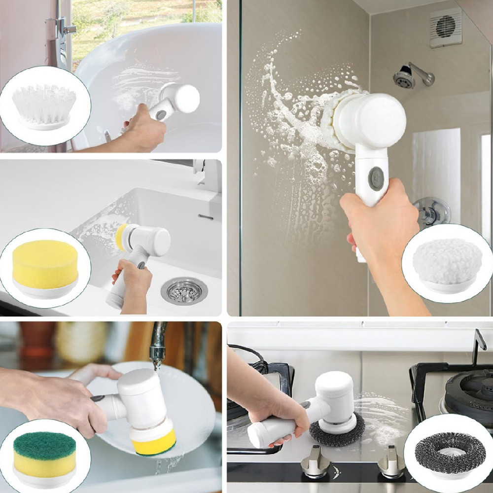 5-in-1 Cordless Electric Spin Scrubber - Multi - Surface Cleaning Brush
