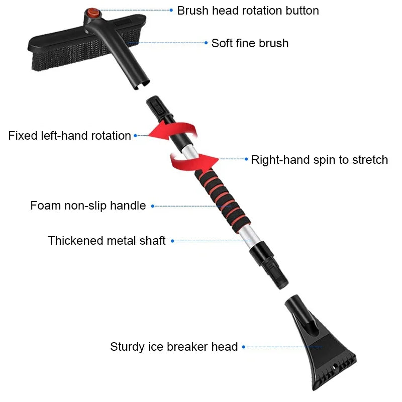 Extendable Car Snow Brush & Ice Scraper – Winter Windshield Snow Removal Tool