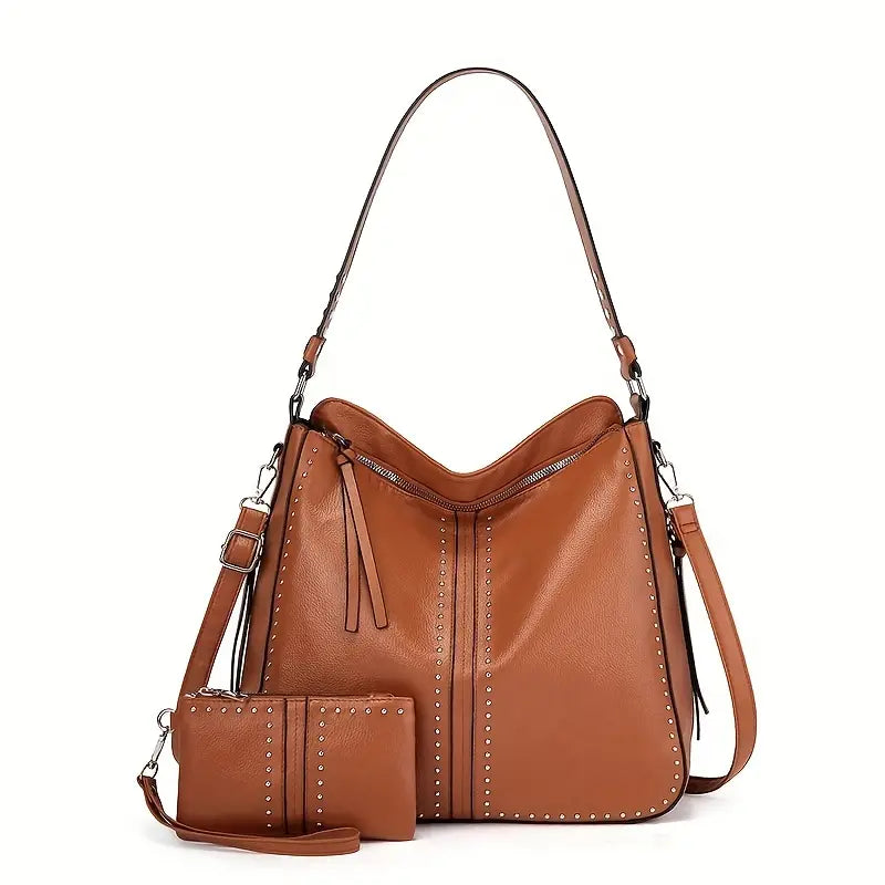 BrightCart 2-Piece Studded Hobo Bag & Clutch Set