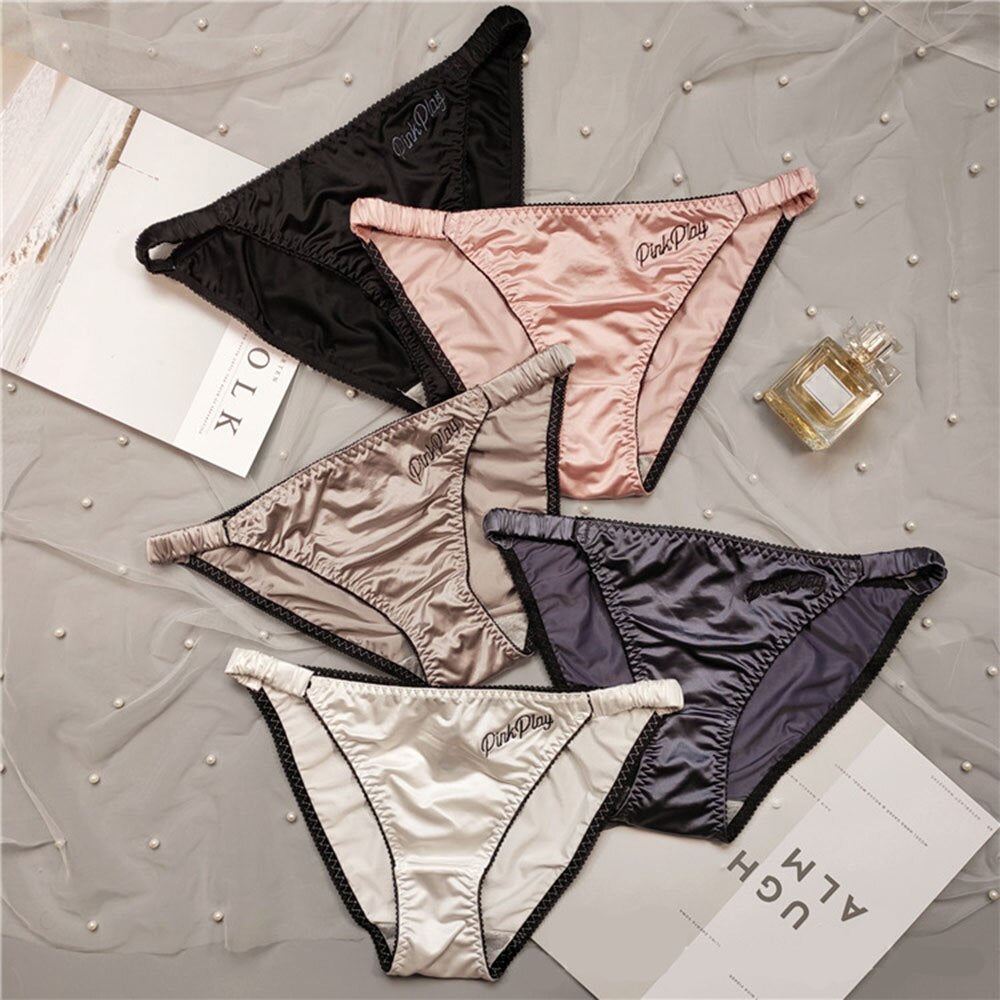 Women's Satin Thong Underwear-Lace Trim
