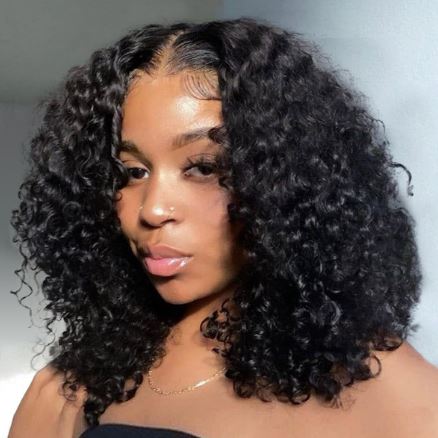 Curly Human Hair Lace Front  Wig