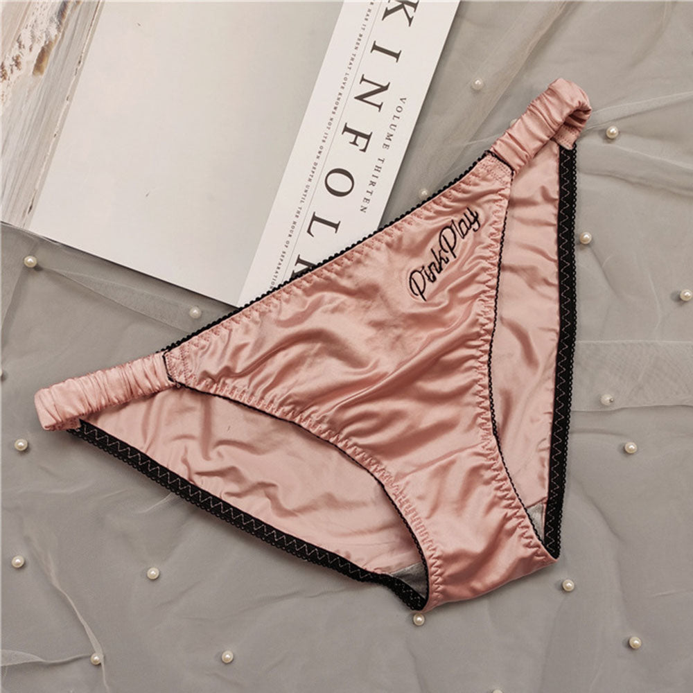 Women's Satin Thong Underwear-Lace Trim
